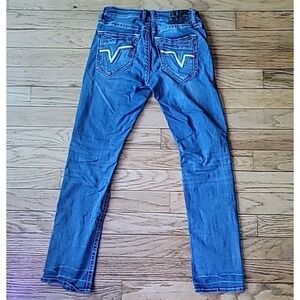 Salvage Dungarees Mens 33x34 Mayhem Straight Blue Stretch Buckle Denim Jeans